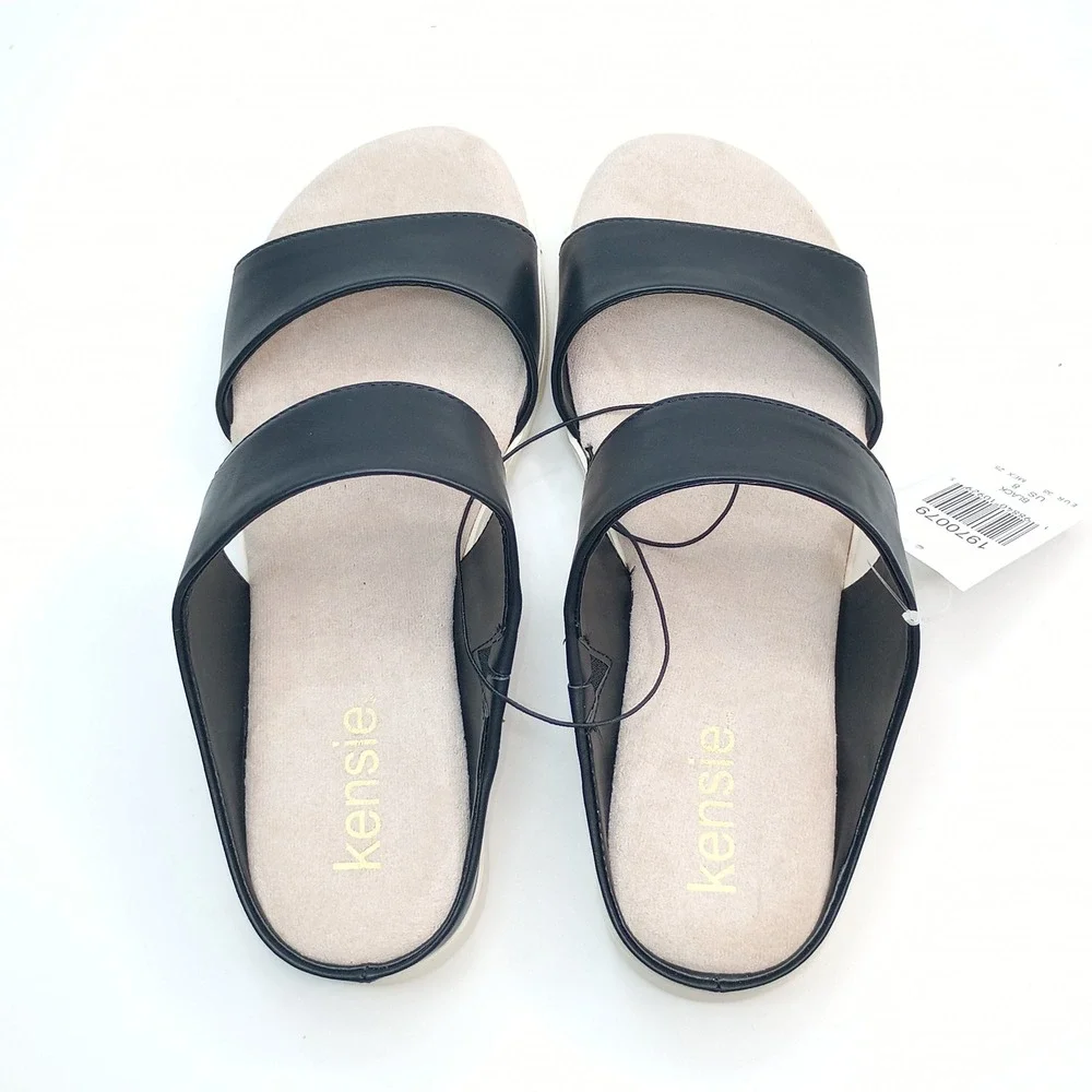 Kensie Endy Comfort Wedge Sandals Women Size 8 Black Faux Leather KS261620